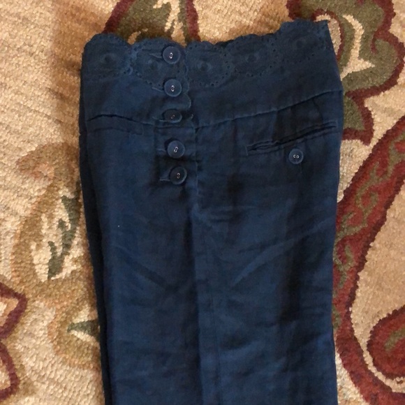 ELEVENSES Size 2 Sailor Pant Wide Leg Crop Linen Embroidery Eyelet Blue $128 NEW - Picture 11 of 11